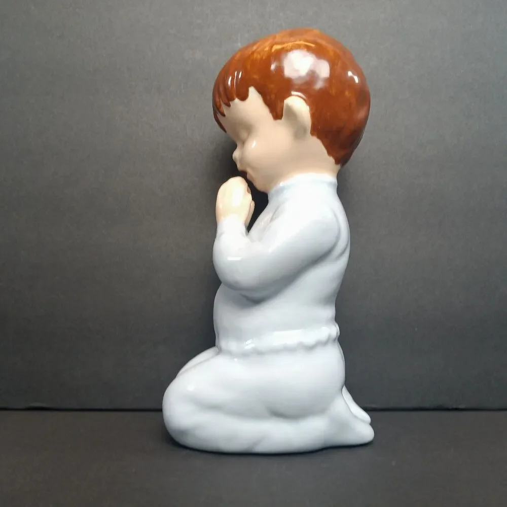 Praying Boy Collectable Figurine Blue Pjs Brown Hair